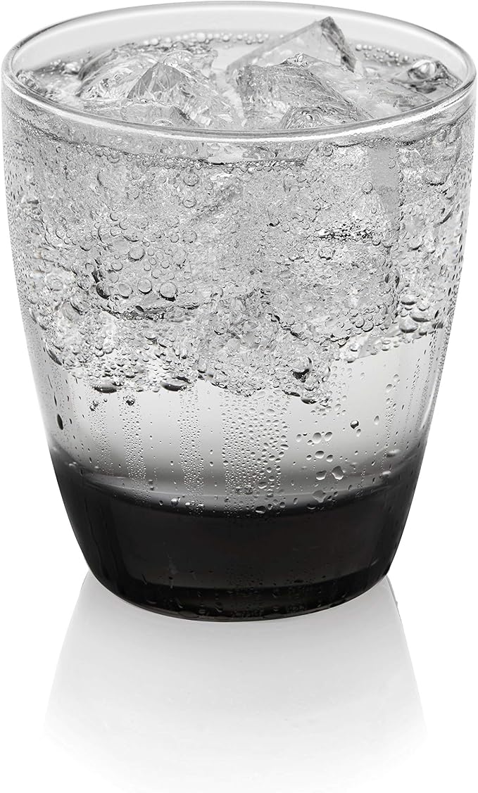 Libbey Classic Tumbler & Rocks Drinking Glasses Set of 16, Clear Glass Cups | 18 oz and 13 oz Capacities for Water, Soda, Cocktails, and More with Smoke-Tinted Bases and Dishwasher-Safe Cleanup