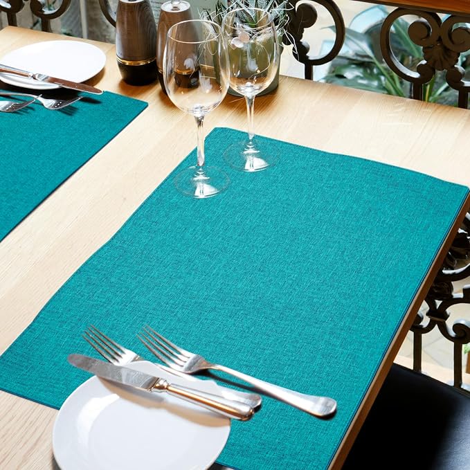 Cloth Placemats Set of 4, Cotton Linen Blend Place Mats, Teal | Machine Washable, Double Layered, Heat Resistant, Fabric Dining Table Mats for Kitchen, Indoor & Outdoor, 13" x 19"