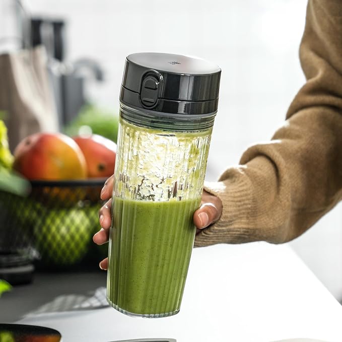 ZWILLING Enfinigy Personal Blender, Piranha Teeth Cross Blade for Ultimate Blending, Smoothies, Shakes and More, 20 fl oz Breakproof Travel Cup with Lid, BPA Free, Black