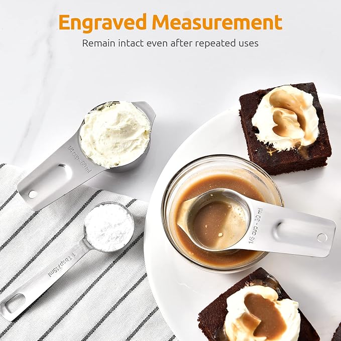 U-Taste Measuring Cups and Spoons Set of 15, 2 D-Rings & 1 Conversion Chart | 18/8 Stainless Steel Teaspoon Tablespoon, Stackable Metal Measuring Set, Magnetic Measure Chart, Kitchen Baking Cooking Food