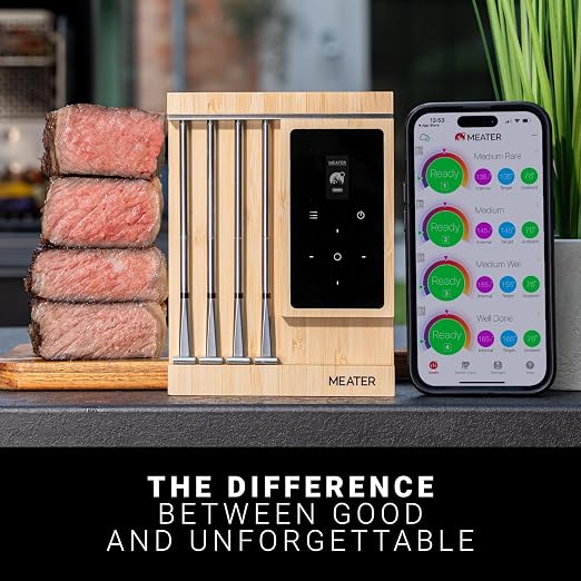 MEATER Pro XL WiFi & Bluetooth Meat Thermometer, 4-Probe, 1000°F, Accurate | Bluetooth & WiFi, 1000°F heat resistance, certified accuracy. For BBQ, oven, grill, smoker, air fryer, sous vide, deep fryer.