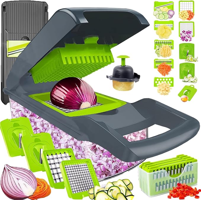 Vegetable Chopper Mandoline Slicer Home Kitchen Appliance Essential Gadget | Pro-Series Veggie Cutter with Container for Food Onion Fruit Salad Potato Christmas Gift House Cooking Supply Tool