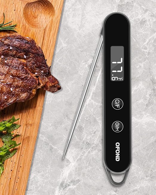 Meat Thermometer Digital,Instant Read Food Thermometer with Battery | Foldable probe,Fast Accurate Large Digital display,Magnetic and Hook Storage, Cooking Grilling Baking BBQ kitchen gadgets