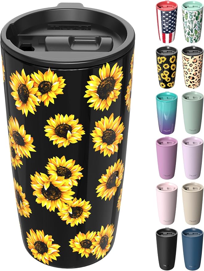 TILUCK 20 oz Insulated Coffee Tumbler with BPA-Free Lid | Travel Coffee Mug, Dishwasher Safe, Cup Holder Friendly, Double-Wall Vacuum Insulation for Hot & Cold Drinks, SunFlower