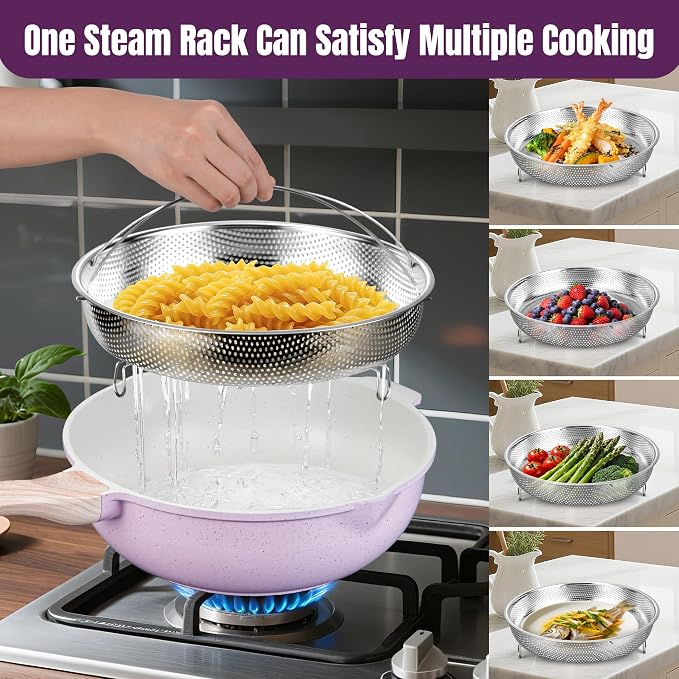 AOSION 12 Inch Nonstick Ceramic Deep Frying Pan, Large Ceramic Skillet. | Lid & Steam Rack, 5.5QT Sauté Pan, Stay Cool Handle, Induction Compatible, PFOA & PFAS Free