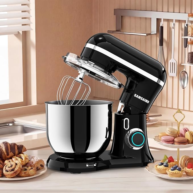 Stand Mixer, 6.5QT Tilt-Head Electric Kitchen Mixer, 10-Speed Household food mixer with 316 Stainless Steel Bowl, Dough Hook, Whisk & Beater, Splash Guard, Ideal for Baking Bread, Cake & Whipping