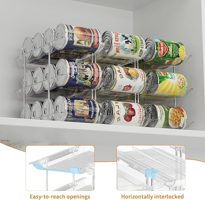 LXLXXL Can Organizer for Pantry Canned Food Storage Holder 3 Tier 2 Packs | Can Drinks Organizer for Pantry Shelf, Stackable Canned Food Storage, Can Storage Rack Holder, Fridge Cabinet Pantry Storage
