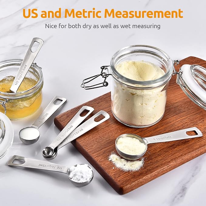 Measuring Spoons: U-Taste 18/8 Stainless Steel Measuring Spoons Set of 6 Piece: 1/8 tsp, 1/4 tsp, 1/2 tsp, 1 tsp, 1/2 tbsp & 1 tbsp Dry and Liquid Ingredients | Kitchen Metal Measure Set, Metric & US Measurements, 1/8tsp, 1/4tsp, 1/2tsp, 1tsp, 1/2tbsp,...