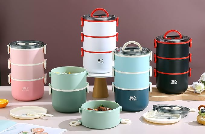 3-Tier Stackable Lunch Box Adult Bento Box Set with Thermo Bag, Utensils | 81oz Large Capacity Lunch Containers, BPA-Free, Leak-Proof, Microwave & Dishwasher Safe Bento Box for Work, School, Green