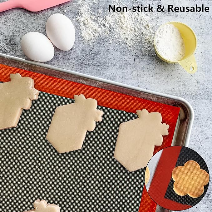 AMYONE Perforated Baking Mats, 2 PCS Eclair Silicone Mat for Half Sheet, Non-Stick Reusable Oven Liners for Making Bread/Pizza/Pastry/Cookie 11 5/8" x 16 1/2"