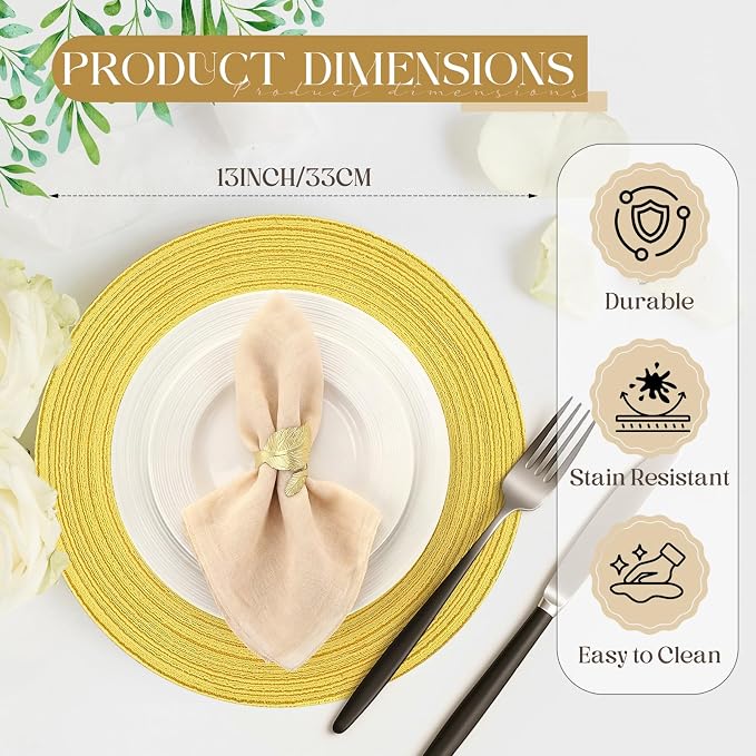 Geosar Disposable Paper Placemat Cotton Woven Look 13'',100 Pcs,Yellow