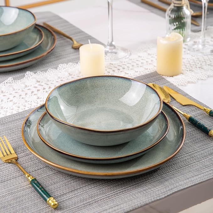 AmorArc Ceramic Dinnerware Sets for 6, 18Pcs Plates and Bowls Sets Dishes | Stoneware Handmade Reactive Glaze Dinner Set, Highly Scratch Resistant | Dishwasher & Microwave Safe Dishware