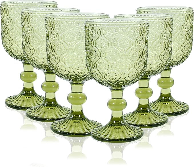 CHLJAR Green Vintage Wine Glasses set of 6 Goblets Glassware, 14 oz Green Wine Glasses, Vintage Colored Glass Goblet for Wedding, Party, Red Wine Glass, Bars, Restaurants Dishwasher Safe