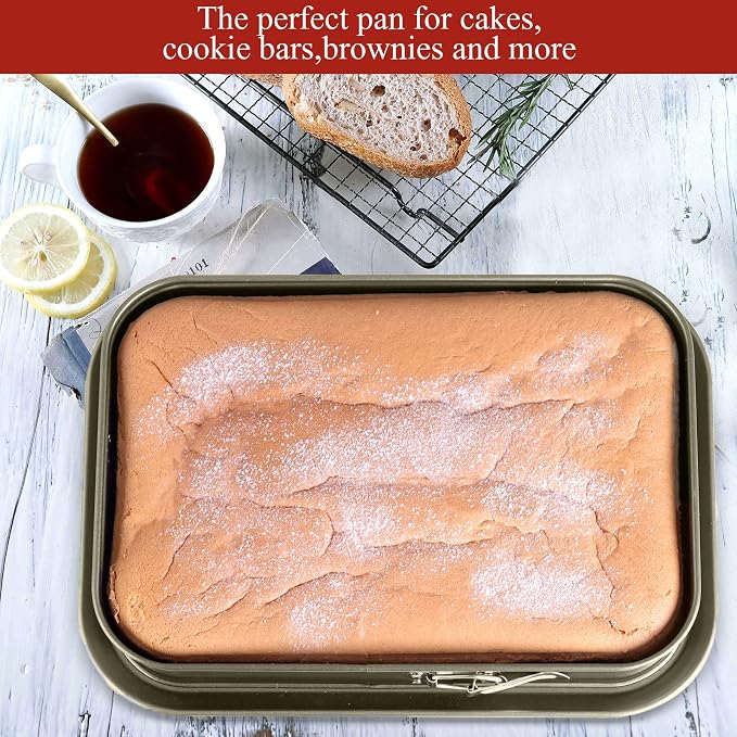 Kenond Large Springform Cake Pan, 14 x 11-Inch Rectangle Cheesecake Pan | Non-Stick Baking Pan Mold Leakproof, Tiramisu Bakeware with 50Pcs Wax Paper, 3Pcs Spatula Set