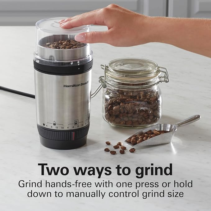 Hamilton Beach Custom Grind Electric Coffee Grinder For Up To 14 Cups | Grinds Coffee Beans, Spices & More | Hands-Free Operation, Auto Shutoff | Easy-Clean Removable Chamber | Stainless Steel