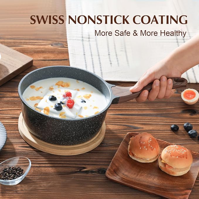 SENSARTE Nonstick Sauce Pan Set with Lid, 2 + 2.5 QT, PFOA/PFOS Free | Swiss Granite Coating Sauce Pot Kitchen Cooking Pot Sets, Induction Compatible,Stay-cool Handle