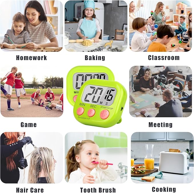 ZILLEEN Classroom Timer for Kids Teachers 2 Pack Digital Tmers Green | Strong Magnetic, Large Screen, Big Button, Teacher Classroom Must Haves Kitchen Timers for Cooking Egg Exercise Study