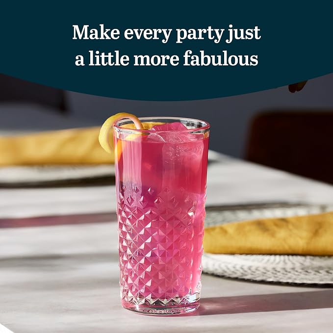 Libbey Carat Tumbler Glasses Set of 4, Faceted 14 oz Drinkware Glasses Set, Dishwasher Safe Tall Drinking Glasses for Cocktails, Soda, and More