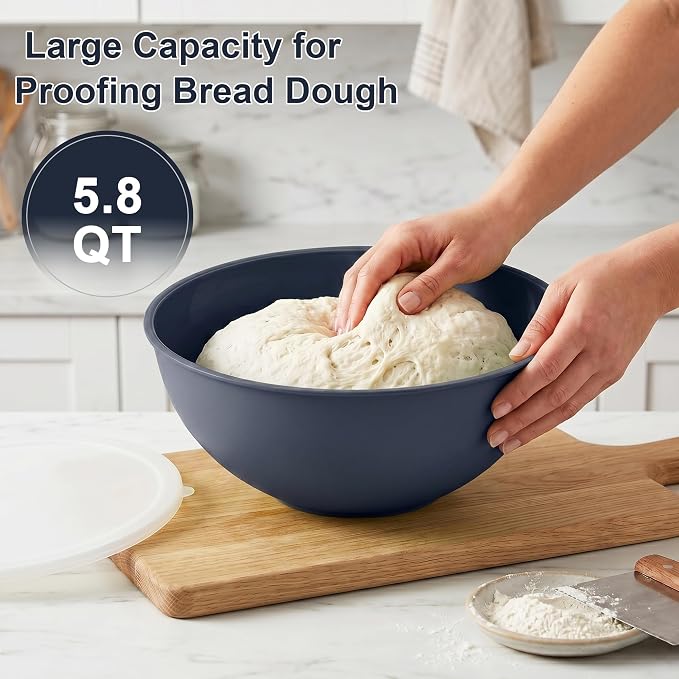 BoxedHome BPA Free Plastic Round Mixing Bowl with Lids, 12 Pack Nesting Bowls with Lids Set, Microwave and Dishwasher Safe Prep & Serving Bowls Great for Mixing, Baking, Serving (Haze Blue, 12pcs)