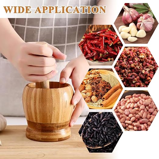 Supkiir 2 Kitchen Tools Including Mortar and Pestle Set and Wood Tostonera Plantain Press, Natural Plantain Smasher for Fried Banana Pepper Spices Garlic Press Grinder Chopper Crusher