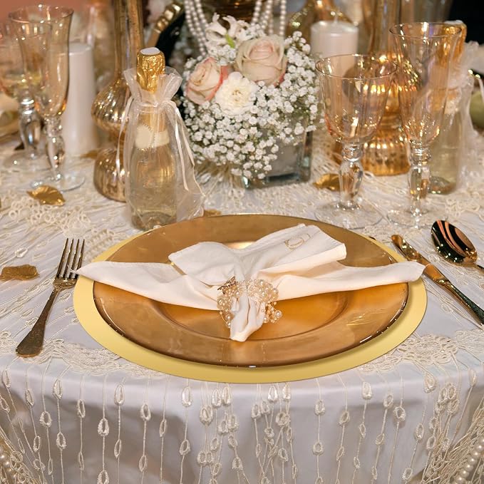 Tioncy 50 Pcs Gold Round Paper Placemats Disposable Table Mats | Elegant Table Mats for Wedding Birthday Banquet, Decorative Paper Design, Festive Dining Decoration, Easy Cleanup Tabletop