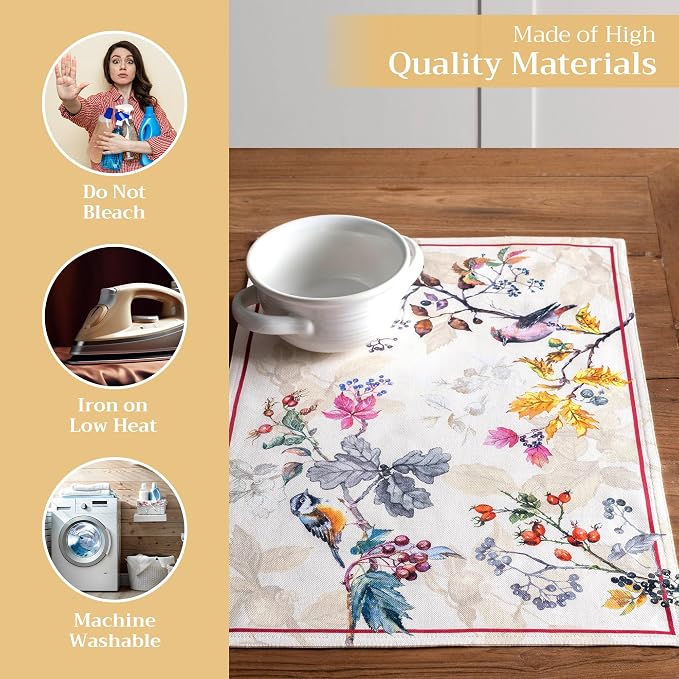 Maison d' Hermine Placemats Set of 4 Reusable 100% Cotton (13"x19") | Cloth Place Mats Washable Table Mats for Kitchen Dining Party Wedding Hotel Home Thanksgiving Christmas - Equinoxe - Beige