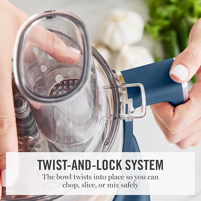 Martha Stewart 10 Cup Food Processor & Electric Chopper, One Touch Pulse | BPA-Free Bowl, 3 Multipurpose Blades, Easy Food Prep, Chop, Slice, Shred, Puree, Emulsify, Speed Dial, Wide Feed Chute, Navy
