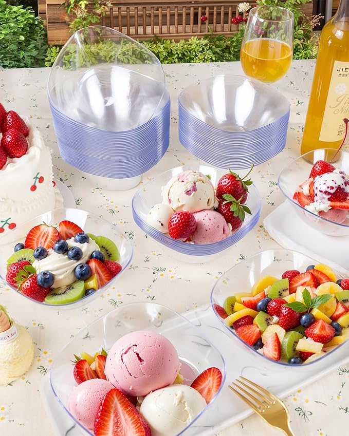 bUCLA 50Pack Clear Plastic Serving Bowls - 16oz Disposable Serving Bowls for Party Dessert/Ice Cream/Salsa/Snack