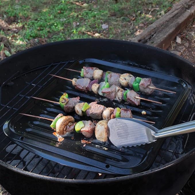 Large 2-Piece Broiler Pan & Grill Set Porcelain-on-Steel 16-1/2"x12-3/4"x1-3/4", Universal, Whirlpool, Broiler Pan for Oven, Black