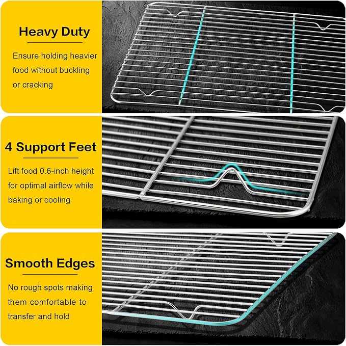 E-far Baking Cooling Rack Set of 2, Stainless Steel Metal Roasting Cooking Racks, Size - 15.3''x11.25'', Non Toxic & Rust Free, Oven & Dishwasher Safe