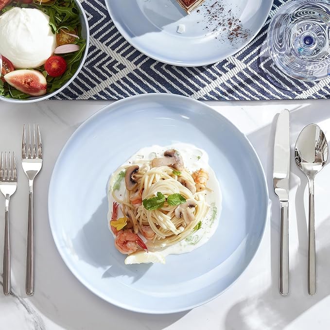 24-Piece Bone China Dinnerware Set for 8, Misty Blue | Lightweight Porcelain | Round Plates & Bowls | Scratch Resistant | Durable Ceramic | Microwave & Dishwasher Safe