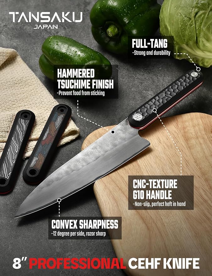 Chef Knife in Japanese High Carbon Stainless Steel, 8 Inch Ultra Sharp Hand Forged Japanese Chef's Knife, Professional Kitchen Cooking Knife with Non-slip G10 Handle, Meat Cutting Knife & Gifts Box