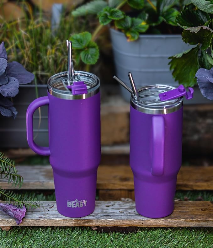 Beast 50 oz Tumbler with Handle Stainless Steel Vacuum Insulated Coffee Ice Cup Double Wall Travel Flask (Deep Purple)