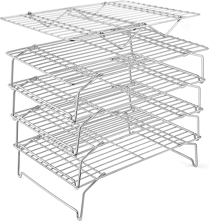 E-far 5-Tier Stainless Steel Cooling Rack, 15”x10.1" for Cooking and Baking | Stackable Wire Cooling Rack with Folding Leg, Non-toxic for Baking Cooking Cookies, Oven Safe & Dishwasher Safe