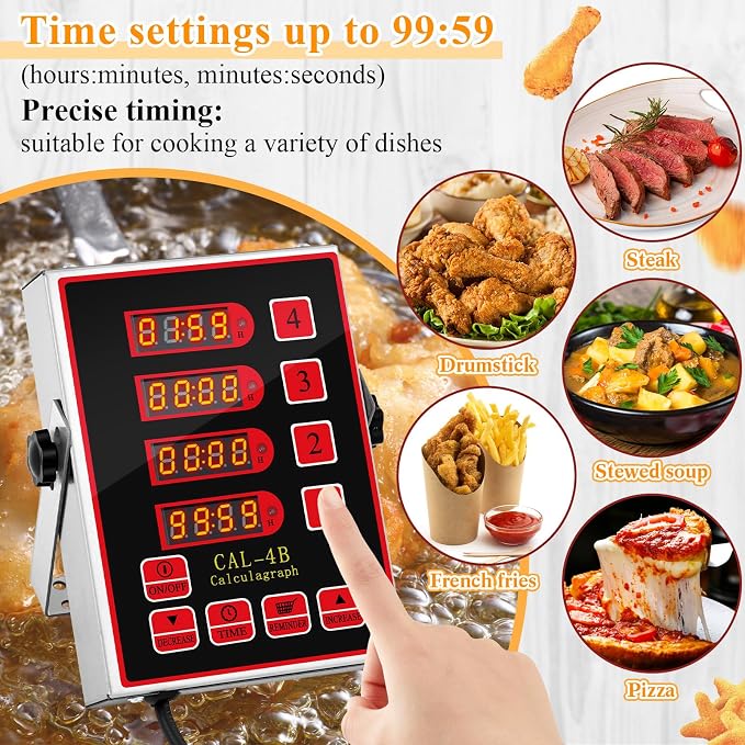 Relaxweex 1 Pack 4 Channel Kitchen Timers for Cooking, Commercial Digital Kitchen Timer with Loud Alarm, Large LCD Display, Restaurant Fryer, Chef, Baking Supplies