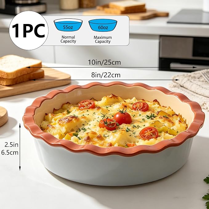 9 Inch Ceramic Pie Pan for Baking - 60 OZ Deep Stoneware Baking Dish -Oven to Table Farmhouse Style Pie Plate for Apple Pie,Tart, Quiche, Chicken Pot Pie(Sky Blue)