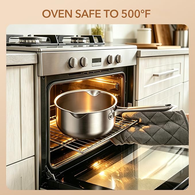 PekGema 2.5QT Saucepan w/Glass Strainer Lid, Tri-Ply Stainless Steel | Tri-Ply Stainless Steel;Dual Spouts&Strainer Holes;Measurement Marks;Dishwasher Safe;Oven Safe 500°F;All Stovetops