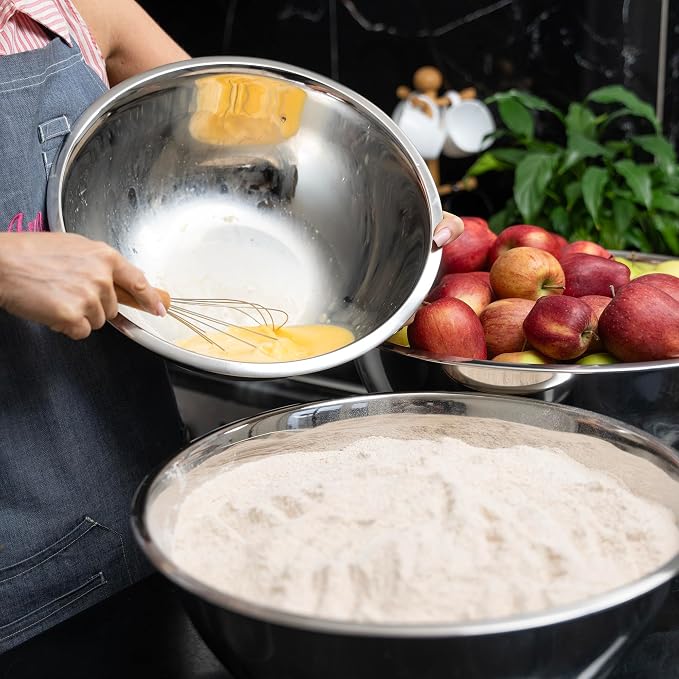 30 Quart Large Stainless Steel Mixing Bowls Set, 3-Pack, Nesting Bowls | Extra Large Commercial Grade Metal Bowls for Meal Prep, Baking, Serving, Food Storage. Rustproof & Dishwasher Safe