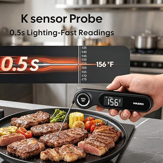 INKBIRD Rechargeable Digital Food Thermometer for Cooking | Instant Read Grill Thermometer USB-C, Meat Thermometer for Outdoor Gas Grill Baking Waterproof Magnet, 180° Rotating Display