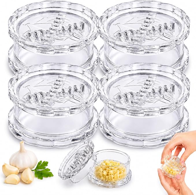 2PCS Clear Manual Garlic Twister and Ginger Mincer Tool, Manual Garlic Twister and Mincer, Garlic Crusher, Garlic Grinder, Compact Garlic Mincer Tool, Ginger, Herbs (White-4PC)