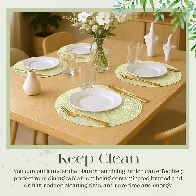 Geosar Disposable Paper Placemat Cotton Woven Look 13'',100 Pcs,Light Green