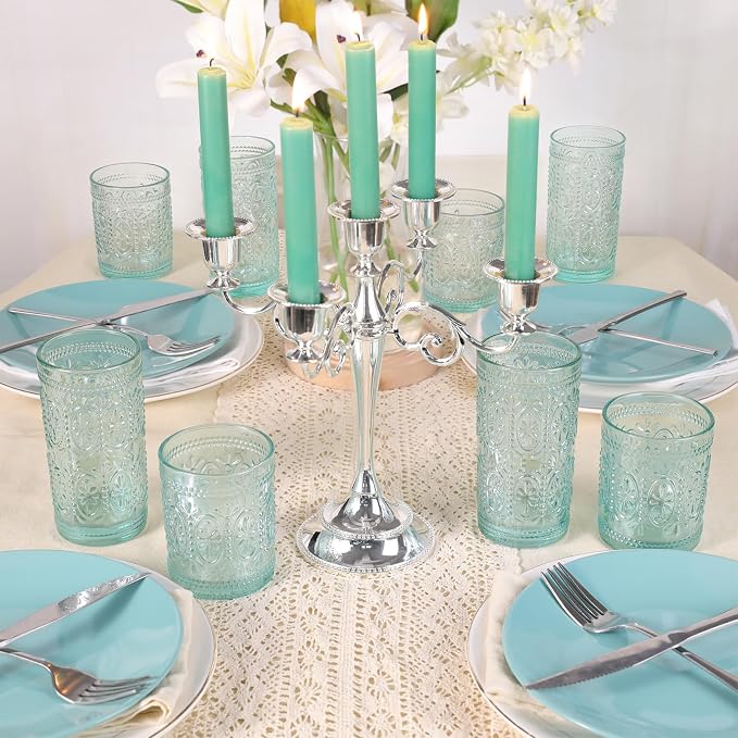 Darlion Green Glassware, Vintage Drinking Glasses, 12oz Highball Glasses | Lead-Free Glass, Food Grade Glass, Durable&Sturdy, Vintage Decoration