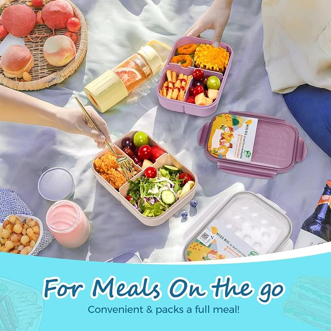 MISS BIG® Bento Lunch Box for Kids, 1150ml, 3 Compartments, White | White kids bento lunch box for school meals, daycare snacks, light lunch portions, picnic, and travel.