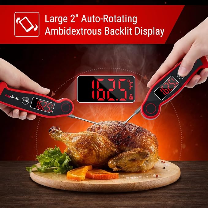 TempPro TempSwift 0.5 Sec Instant Read Digital Meat Thermometer Waterproof | Cooking Thermometer with Auto-Rotating Backlit Display, Food Thermometer for Grill, BBQ, Smoker, Fry, Candy, NSF Certified