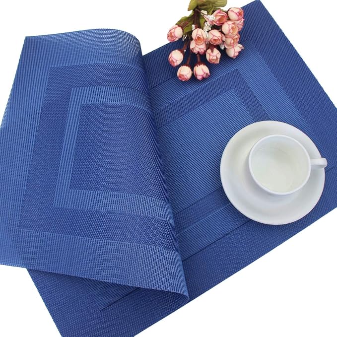 PIGCHCY Placemats Set of 12 Washable Durable Place Mats Vinyl Heat Resistant Non-Slip Table Mats Indoor Outdoor (Navy Blue)