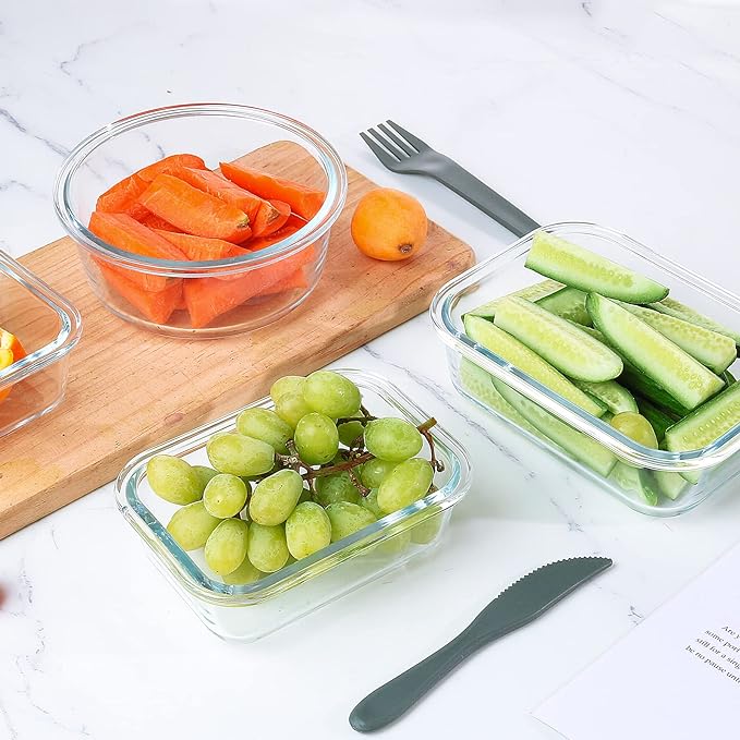 24 Pieces Glass Food Storage Containers Set, Blue | Glass Meal Prep Containers, BPA-Free Airtight Glass Storage Containers with lids, Freezer, Microwave and Oven Safe