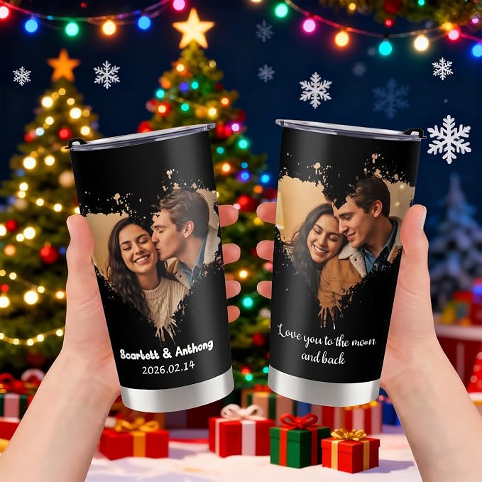 Personalized Tumbler Custom Vacuum Insulated Travel Mug Customizable Coffee Cup with Your Photos and Text Christmas Birthday Gift (Valentines Tumbler)