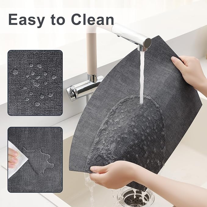Homaxy Wedge Faux Leather Placemats for Round Table, Set of 6, Dark Grey | Waterproof Wipeable Washable Table Mats, Easy to Clean Anti-Slip Place Mats, 11.8" x 17"