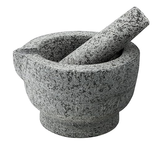 Granite Mortar and Pestle Set – Guacamole Bowl Traditional Molcajete, Large 15Fl Oz 2 Cup Capacity, Natural Stone Grinder with Pouring Spout + Bonus Recipe Ebook, Anti Slip Pad, Organic Cleaning Brush