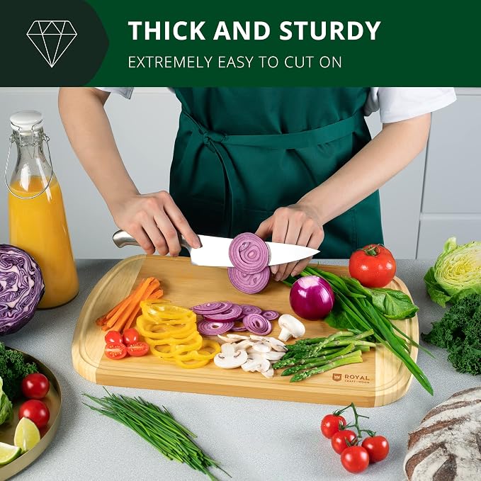 ROYAL CRAFT WOOD Bamboo Cutting Board with Juice Groove - Kitchen Chopping Board for Meat Cheese and Vegetables, Heavy Duty Serving Tray